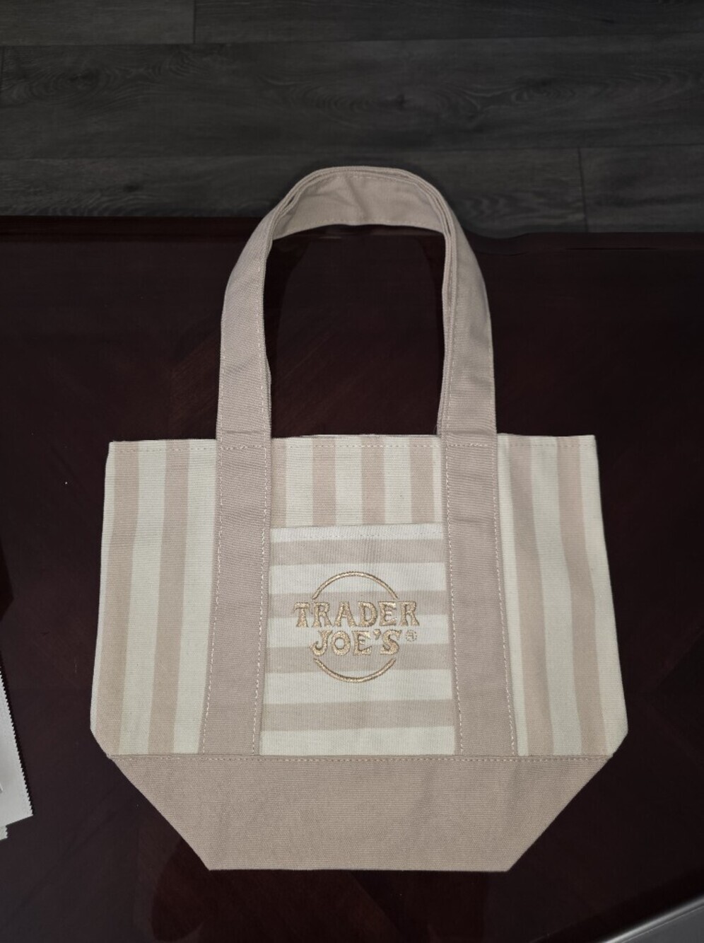 NWT- Trader Joe's Beige & Cream Striped Tote Bag - Picture 4 of 5